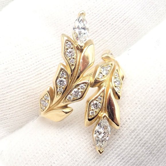 Authentic! Tiffany & Co 18k Yellow Gold Diamond Victoria Vine Bypass Ring - Picture 9 of 16